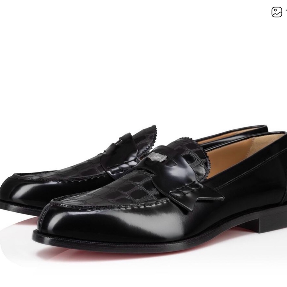 Christian Louboutin Glossy Black Crocodile Loafers